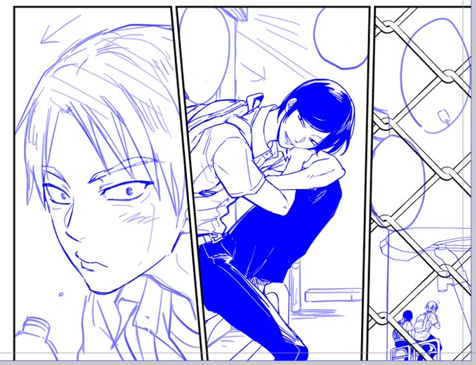 下描きの色を最近どぎつい紺にしてる 