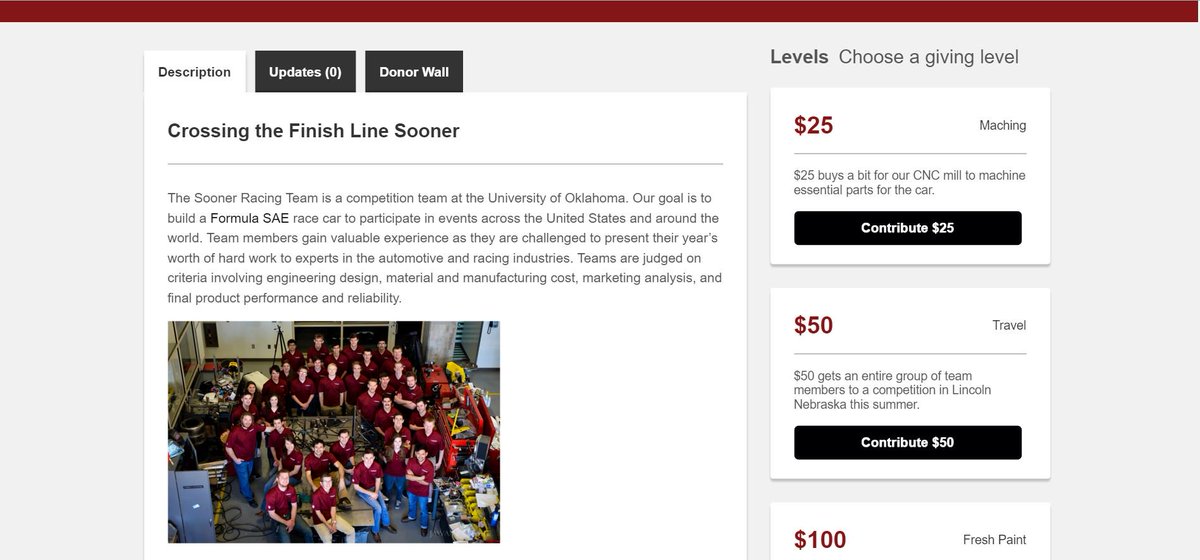 OU_FSAE's tweet photo. It's here! Our @outhousands campaign is up and ready for you to join! You can contribute at https://t.co/pTO8hMJ4tk https://t.co/t4pFv41zuI