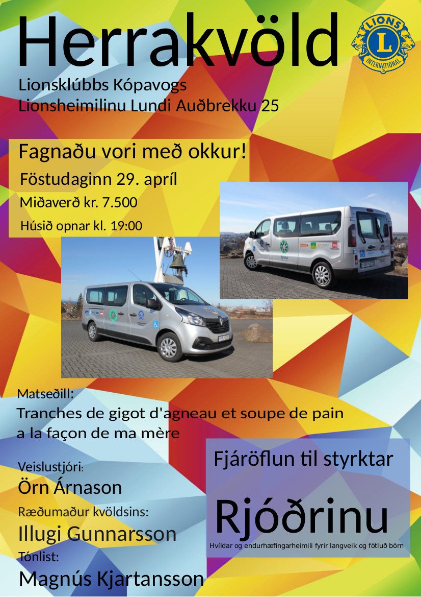 Fagnið vori með okkur!   Herrakvöld <a href="/LionsKopavogur/">Lions Kópavogur</a> verður þann 29. apríl til styrktar Rjóðrinu.