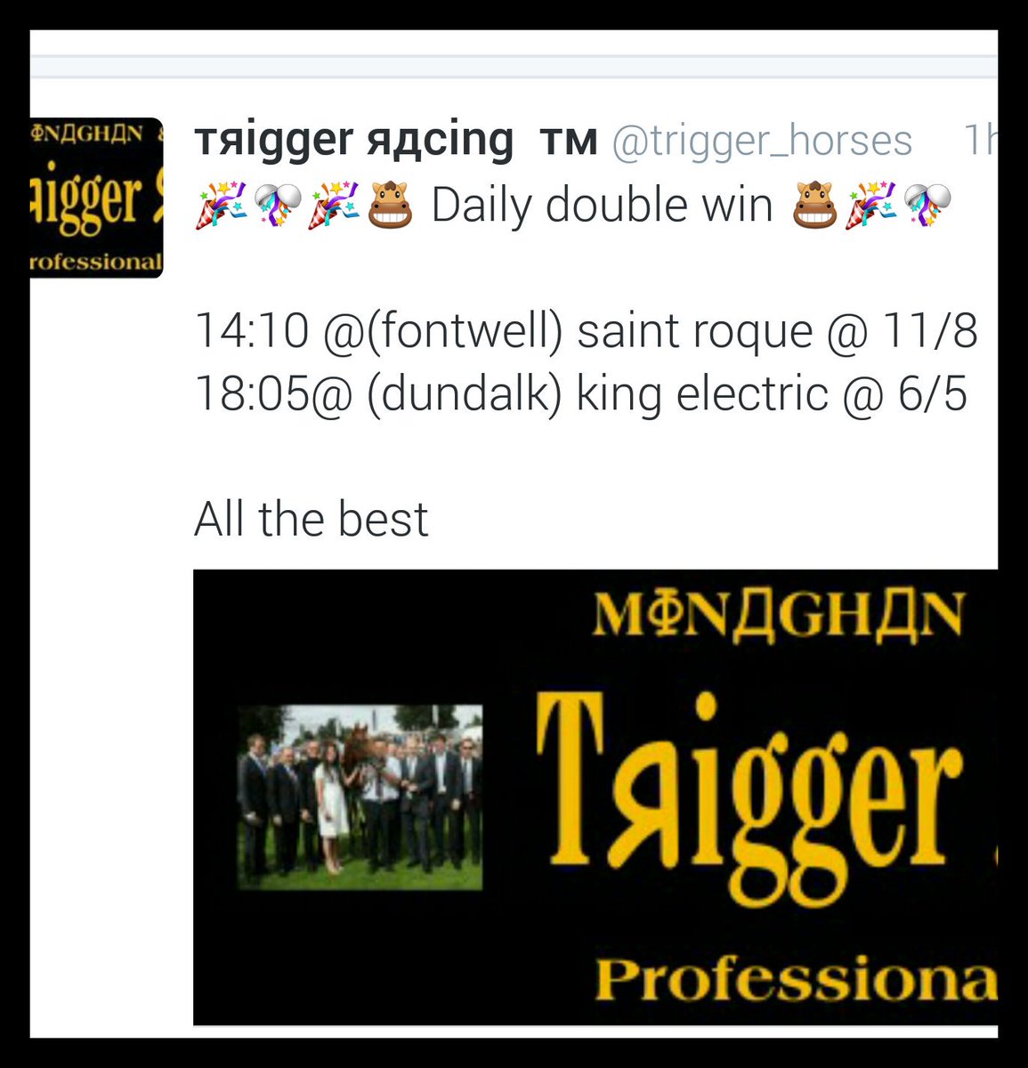 trigger_horses's tweet image. 1st daily double horse wins 👌

Finger crossed for the 18:05 🐴