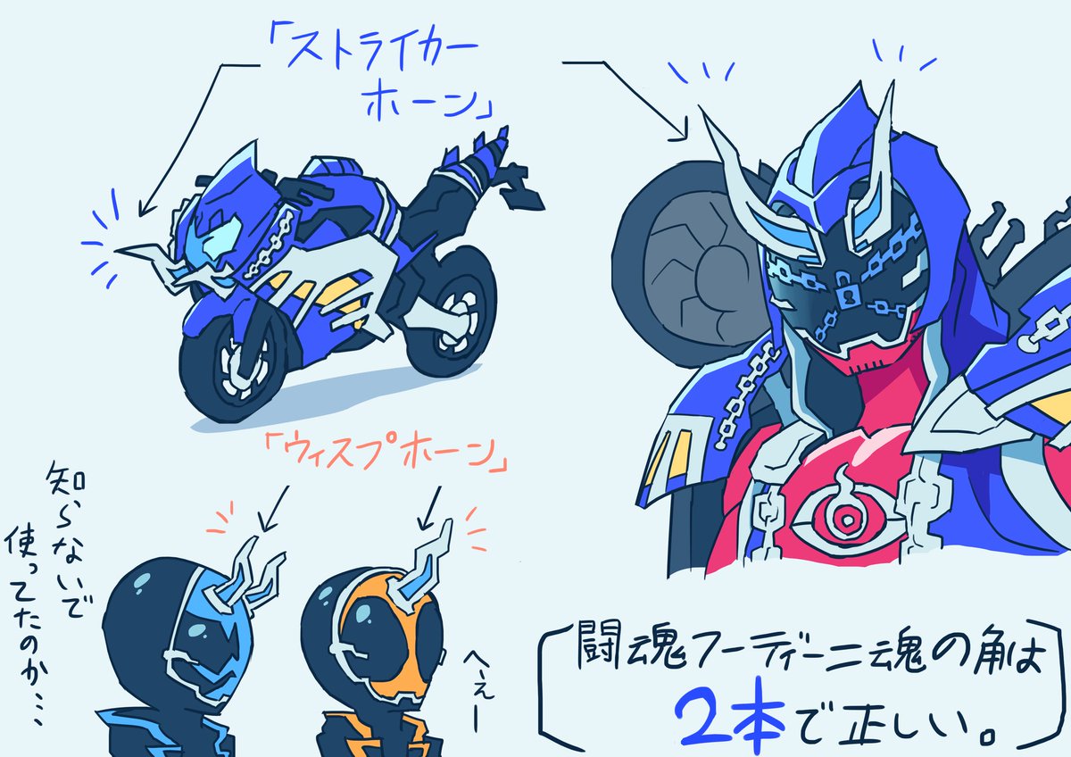 オトカム 土日リク受付停止中 闘魂フーディーニ魂の角はなぜ２本なのかという疑問をお持ちの方へ フーディーニ魂の角はそもそも普段から実体を持つマシンフーディーのパーツなので誰が変身しても２本に固定されるのだと思います 各部パーツの名称は公式hpに
