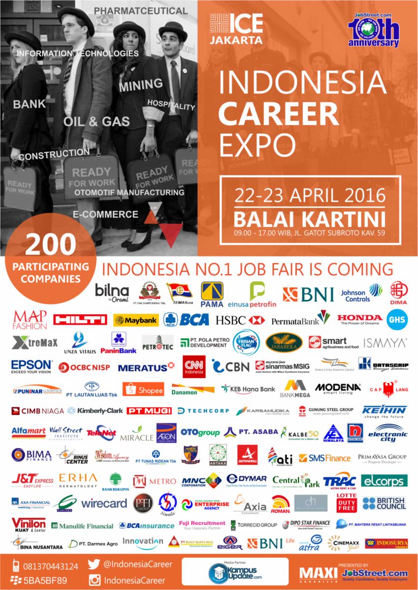 KampusUpdate's tweet photo. ADA 5 TIKET GRATIS #IndonesiaCareerExpo #JKT 22-23 Apr'16 | Follow @IndonesiaCareer &amp; RT twit ini 1x https://t.co/yyzL1o9mvI
