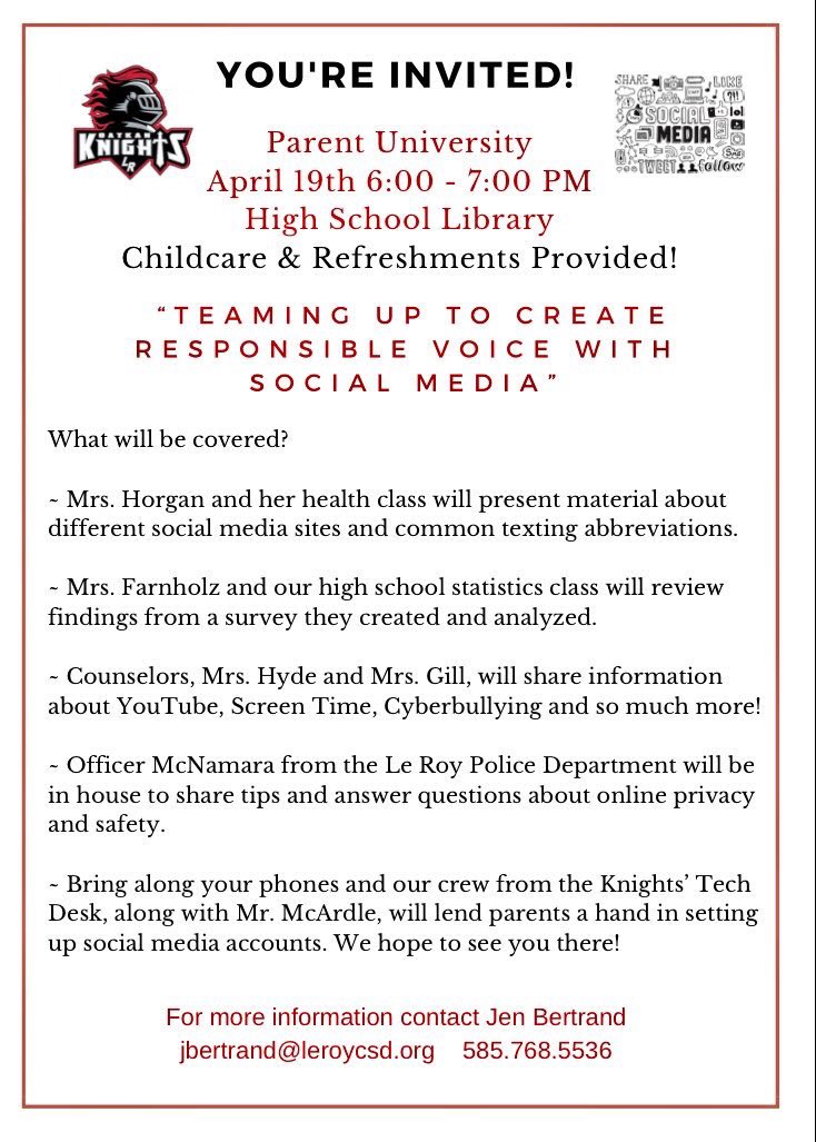 LeRoy_CSD's tweet photo. Parent University is Tuesday night‼️Check out the exciting details &amp;
RSVP-https://t.co/ixX6L8lYG2
#Fun
 👇👇 https://t.co/QIA5o36Dzc