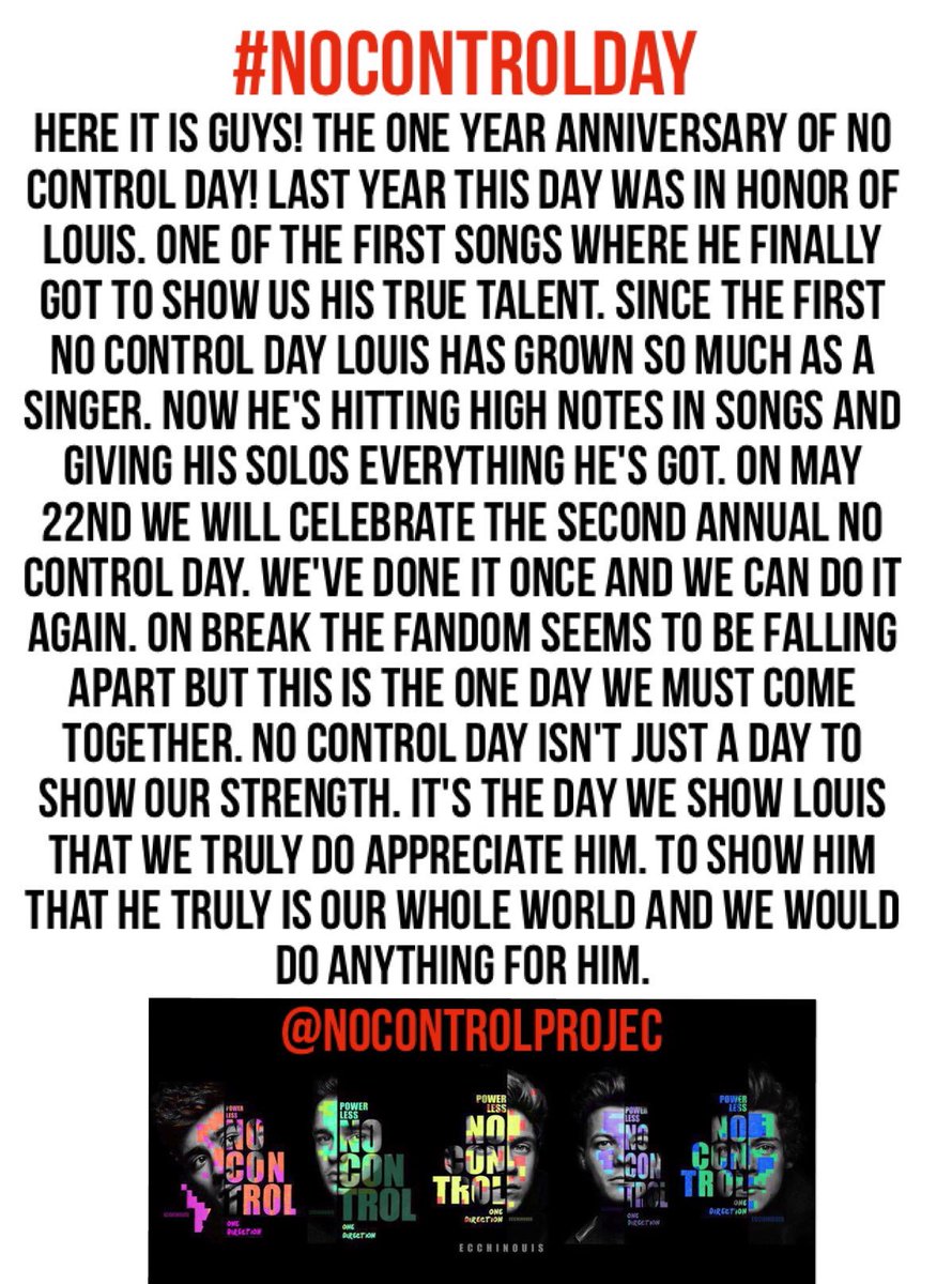 NoControlProjec's tweet image. #NoControlDay is here on May 22nd &amp;amp; we trend May 21st at 6pm est! Directioners are legends! Let's make 1D proud!