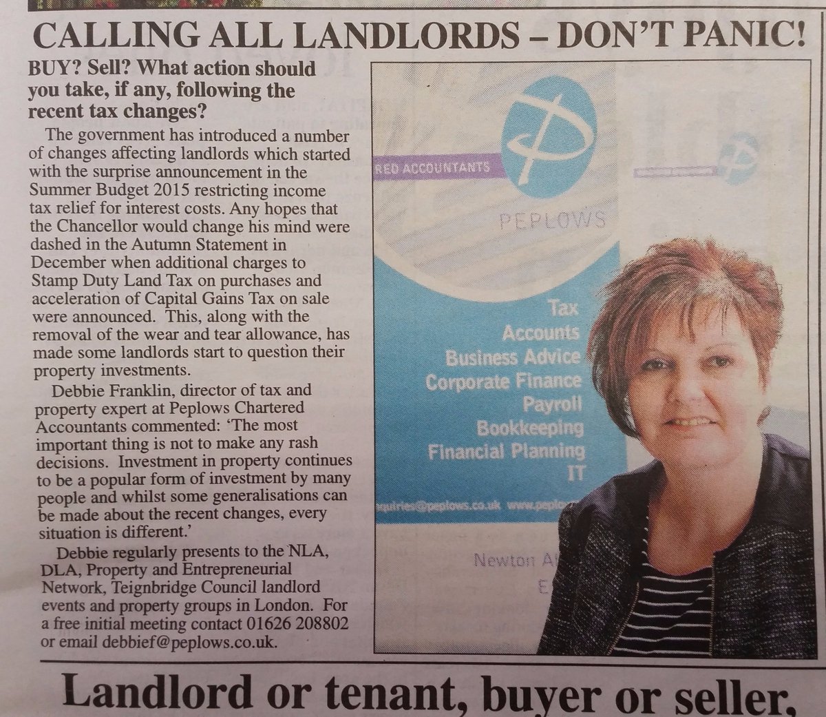 Debbie Franklin <a href="/peplowstax/">Debbie Franklin</a> providing more expert advice for #landlords in the <a href="/mdaupdates/">Mid-Devon Advertiser</a> today