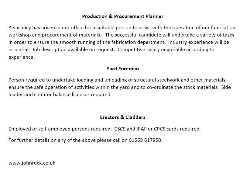 JRCLtdUK's tweet photo. We're looking for:
#ProductionProcurementPlanner #YardForeman #Erectors #Cladders
#Herefordshire #Leominster #HR6 https://t.co/Zji4AfbDtT