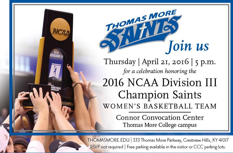 tmusaints's tweet photo. Thomas More will honor the 2016 National Champions on April 21. https://t.co/vaRXm7PyAd