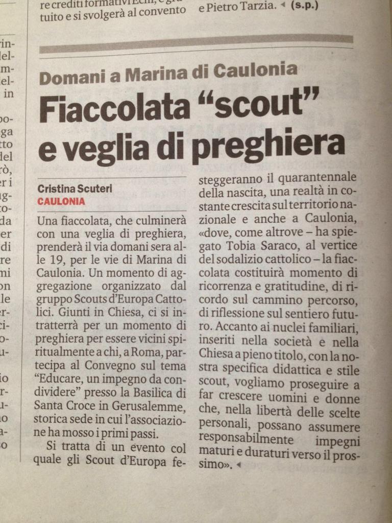 cr_vix's tweet photo. #40anniFSE : articolo pubblicato sulla gazzetta del sud il 15-4-16 - veglia gruppo Caulonia1 https://t.co/FsipokmSXa