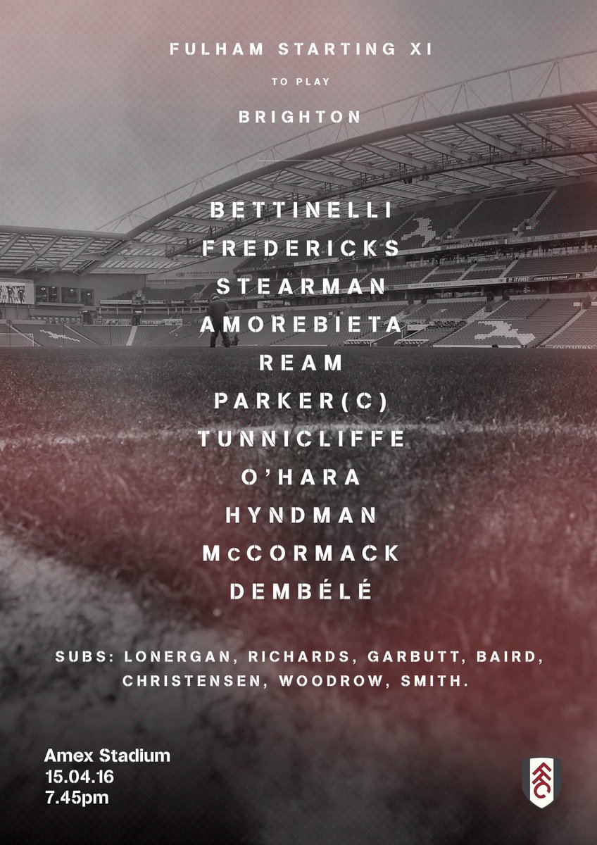 FulhamFC's tweet image. Here is the #FFC team to face @OfficialBHAFC tonight! #COYW