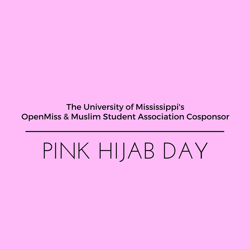 1openmiss's tweet photo. Pink Hijab Day: Tues, April 19 at 11 AM in front of the Student Union! Stop by and get a henna tatoo!  #1mississippi https://t.co/GfOGSQunie