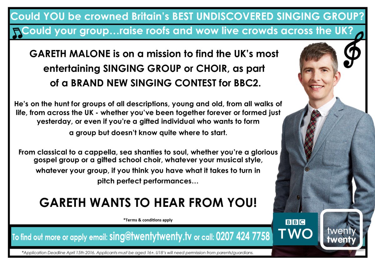 LAST CHANCE! Apply now for @GarethMalone new series! sing@twentytwenty.tv #choir #thechoir #tv