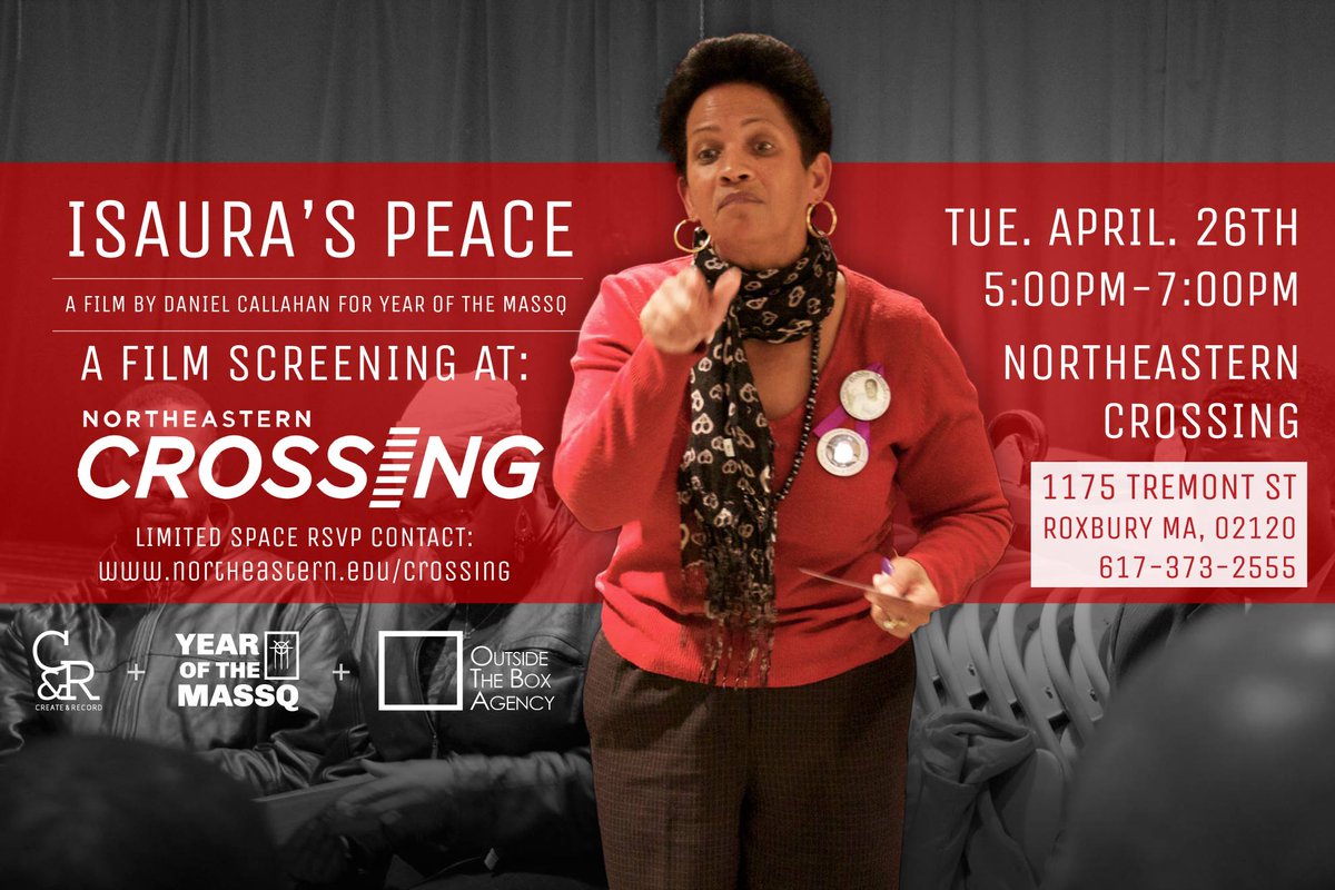 OTBAgency's tweet photo. 4/26 5pm-7pm #IsaurasPeace Film Screening at @NUCrossing via @MassQ_Us https://t.co/1cC00WIa45