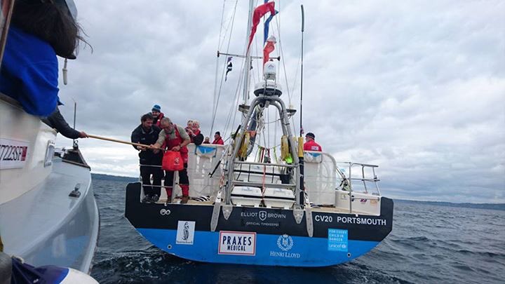GarminRTWCrew's tweet photo. Surprise boat2boat delivery as @Garmin motor to the finish! #food #drinks #treats. All tired but well #letsgogarmin https://t.co/074AFkrCWy