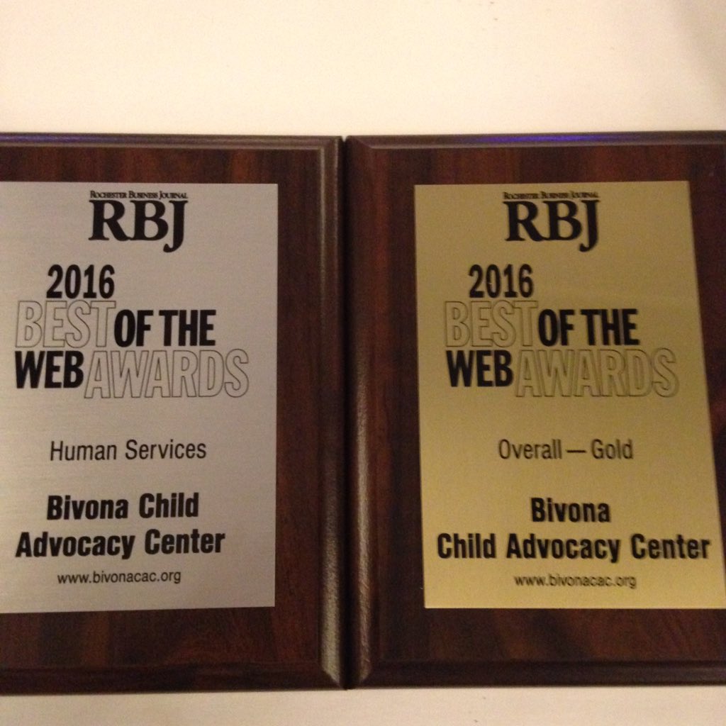 BivonaCAC's tweet photo. Such an honor to receive 2 @RBJdaily's Best in Web Awards! Many thanks to @drudesign #ROC #RBJBOW #preventchildabuse https://t.co/cHgyFbkHH5