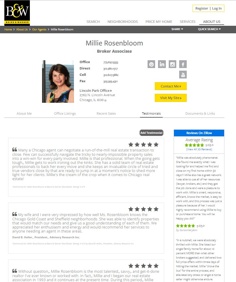 ZillowGroupPro's tweet photo. Take a look: @BairdWarner is helping people make informed decisions by adding Zillow reviews to its broker pages. https://t.co/Q4U1VD6IsD