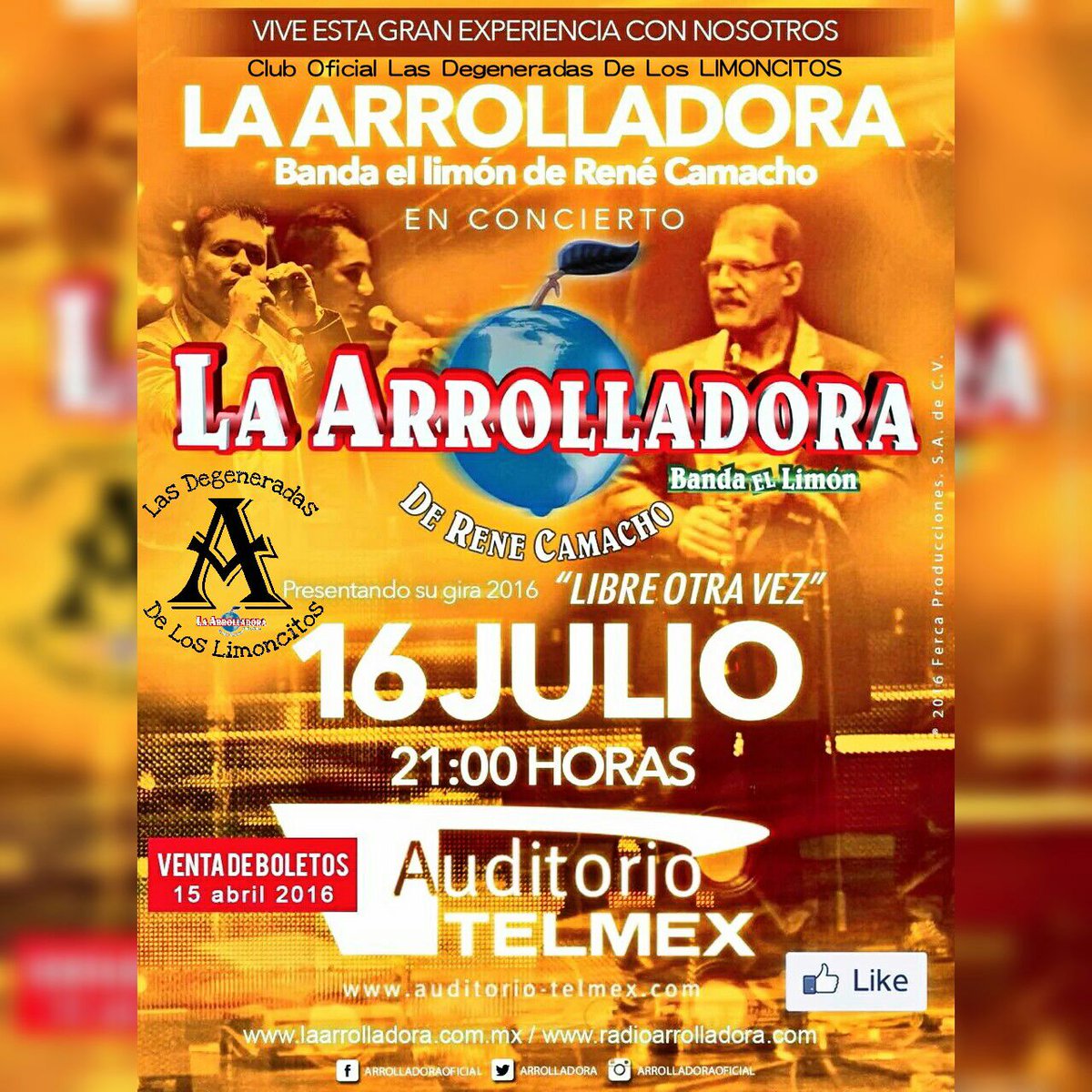 EliiiRosas's tweet photo. Inicia la venta de boletos para la @Arrolladora en @AuditorioTelmex el 16 de Julio 🎶 Obtener los tuyos YA 🎉 #LDDLL https://t.co/Sh3efm5nnq