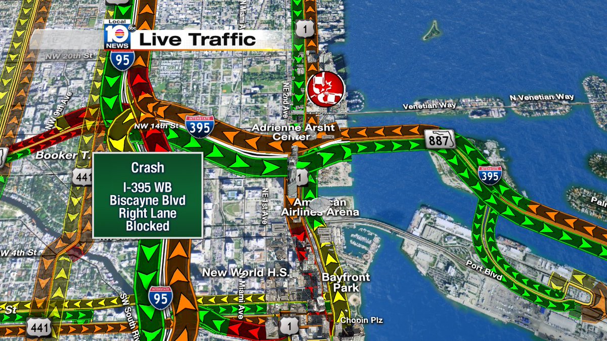 CRASH: I-395 WB & Biscayne Blvd.  Right lane blocked.  #TRAFFIC #MIAMI https://t.co/mZhBOl0lbG