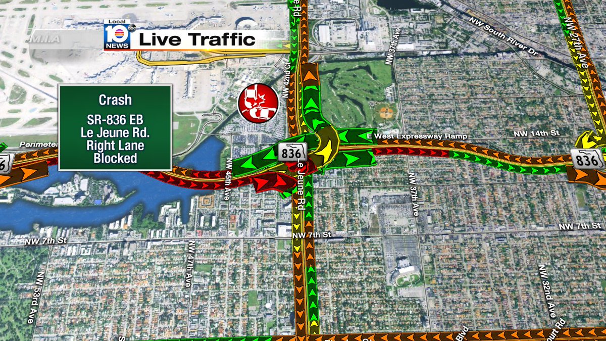 CRASH: SR-836 EB & Le Jeune Rd.  Right lane blocked.  #TRAFFIC #MIAMI https://t.co/0nUyOY2GdR