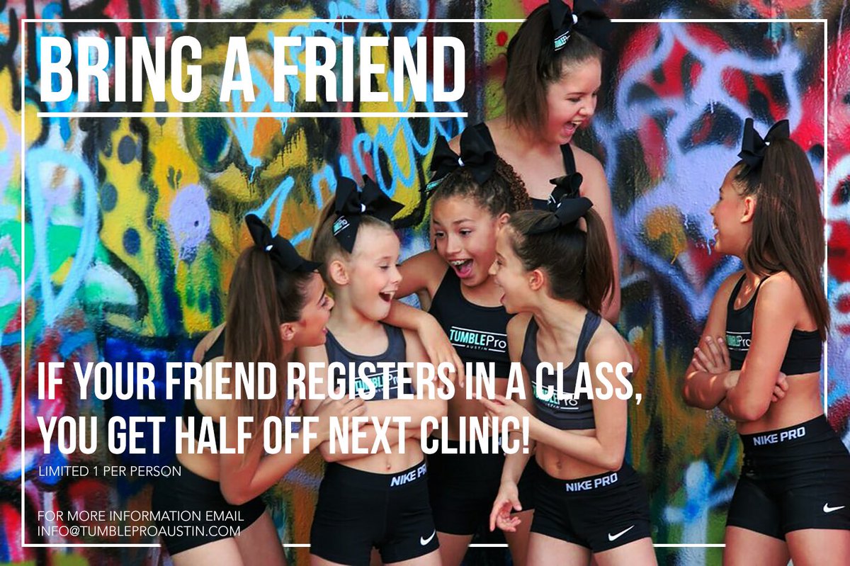 TumblePro_TX's tweet photo. Happy Friday! If you bring a friend that registers into a class, you get your next clinic half off! #mint2bpro https://t.co/n0hAgslV8V