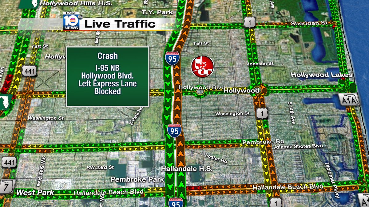 CRASH: I-95 NB & Hollywood Blvd.  Left express lane blocked.  #TRAFFIC https://t.co/IuyW8ykC40