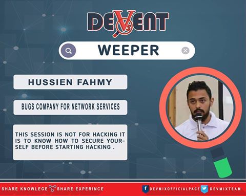 DevMixTeam's tweet photo. ุชุงู
ู Speaker ู
ุนุงูุง
ุญุณูู ููู
ู ูู ุณูุดู ุนู : " weeper "
#Devent5 #Devmix
https://t.co/2r3RTY2ucb https://t.co/YbpbYUPboL