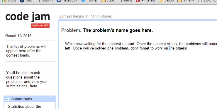 jlepack's tweet image. Logged in and ready to go for @googlecodejam. Last minute environment prep and then we're off! #CodeJam2016