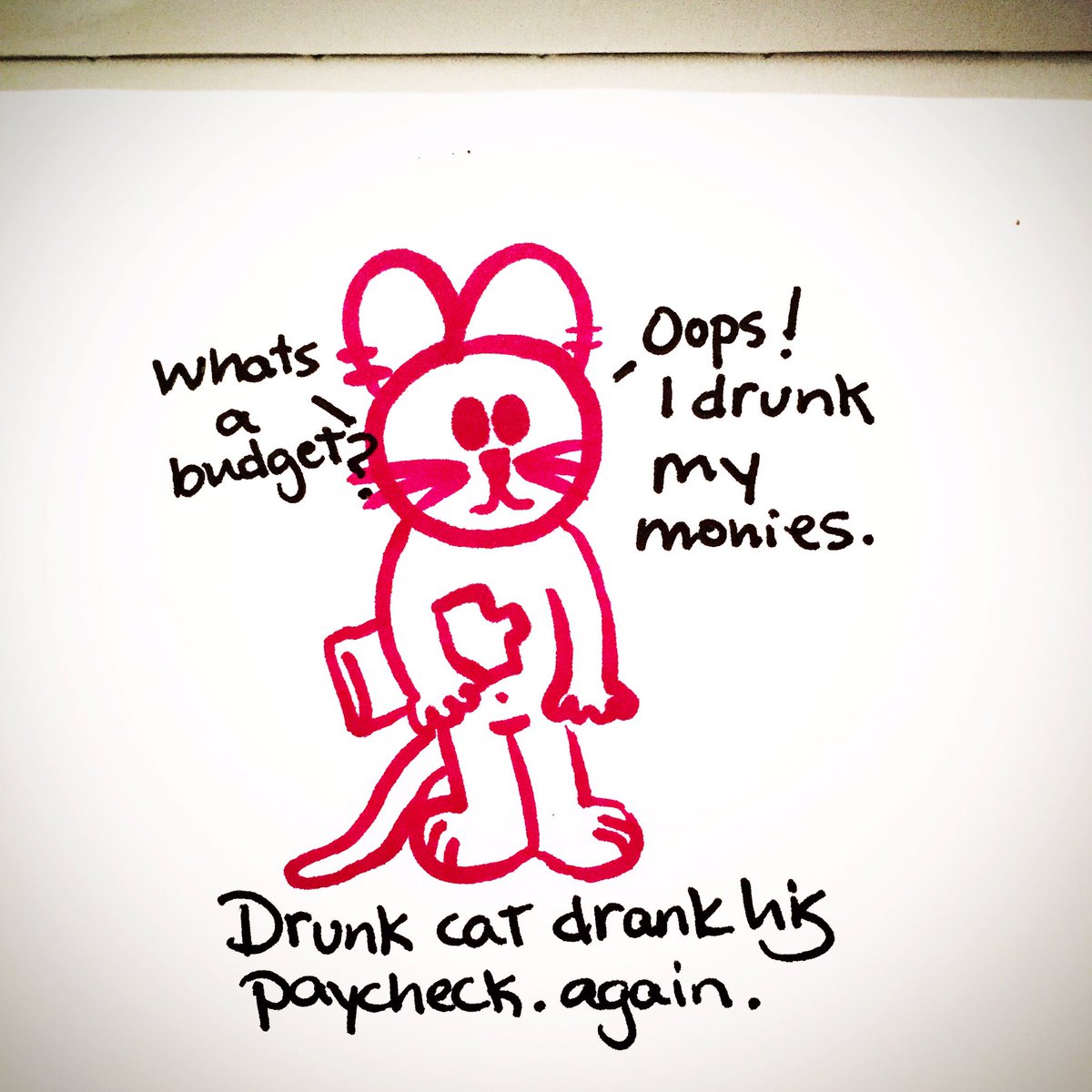 DrunkCatComic's tweet photo. @DrunkCatComic drunk his monies again. Oops. #funny #comic #sobriety #recovery #drunk #drunkcat #recoverycomic https://t.co/tQqjMavUa5