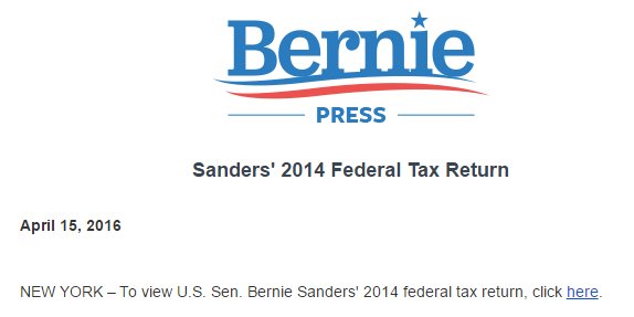 GAMATHABANI's tweet photo. #BREAKING: @BernieSanders releases his 2014 tax return. He filed a 1040. https://t.co/zROcoi0UsF #BernieAtTheVatican https://t.co/I9XOmU5vTW