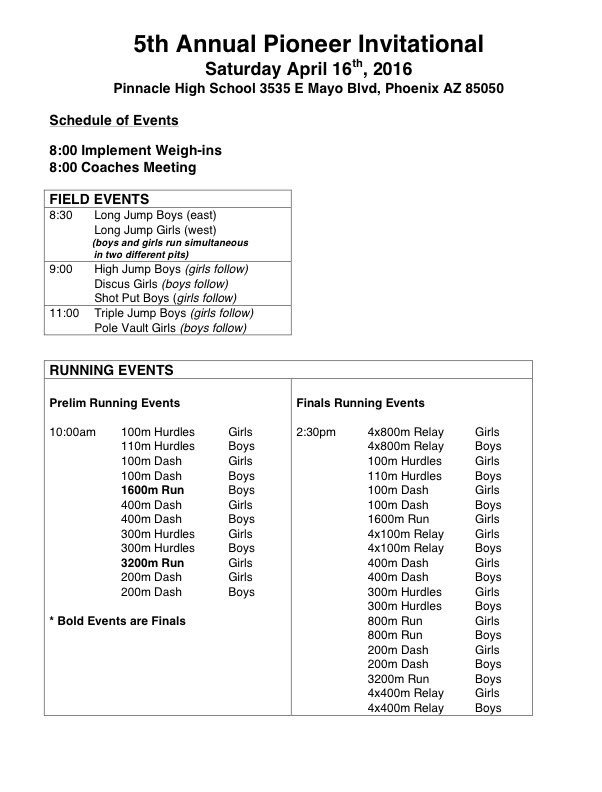 PinnacleTrack's tweet image. Here is the schedule of events tomorrow. Come out and support!