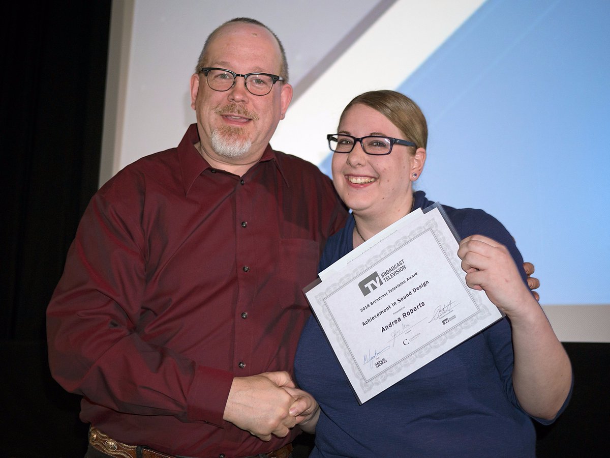 MsAndiRoberts's tweet photo. Last night, so happy to have won Achievement in Sound Design at the 2016 Broadcast Television Awards @ConestogaTV https://t.co/PsE5kVlitv
