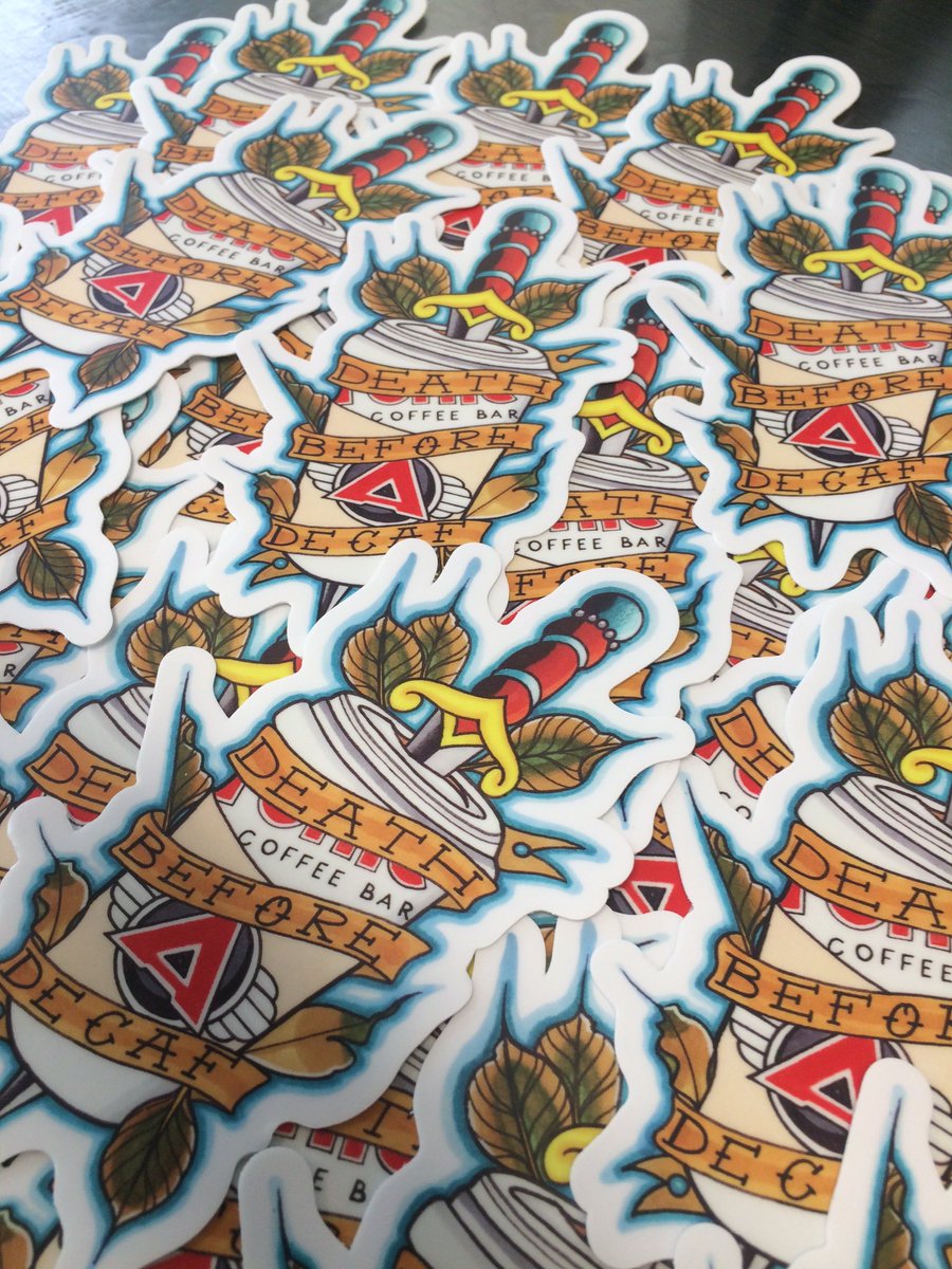 AtomicCoffee_'s tweet photo. We got our dope new stickers, custom designed by Terrance a local tatto artist #atomiccoffeebar come and get em🤘🏻🤘🏻 https://t.co/y3jHRU5ceb