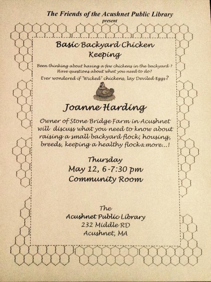 AcushnetL's tweet photo. Mark your calendar for May 12th, Joanne Harding is coming to the library with a special program! https://t.co/ojsUDHCCfV