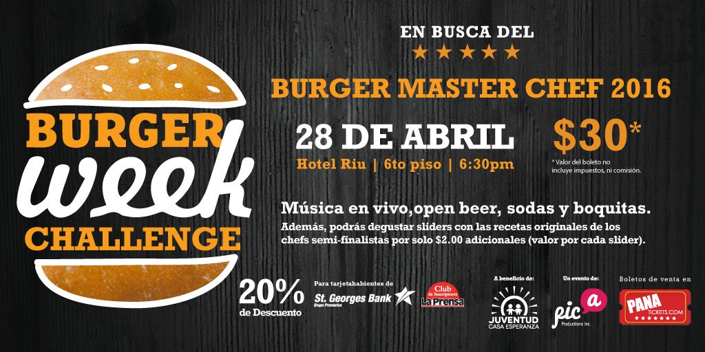 tvnradio965's tweet photo. No te pierdas El Burger Week Challenge el jueves 28 de abril en el Hotel Riu.En búsqueda del Burger Master #Chef2016 https://t.co/48BcLST2im