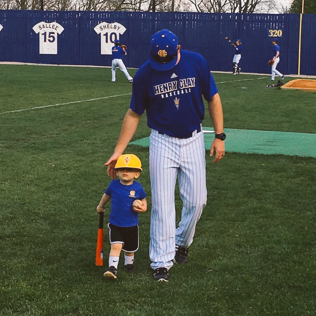 JordanTarrence's tweet photo. a 6:30 start time meant Brayden got to come hang out with the boys on the field before tonight's 9-0 win! #FieldRat https://t.co/1xzIvHyWS5