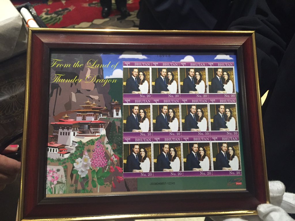 KensingtonRoyal's tweet photo. In Bhutan you can have your face printed on real stamps. TRH were given these on departure #RoyalVisitBhutan https://t.co/imwXsmz9Wp