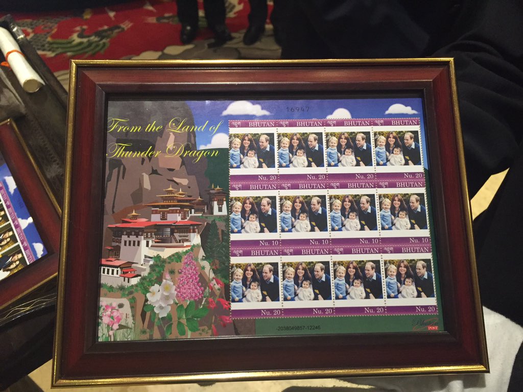 KensingtonRoyal's tweet photo. In Bhutan you can have your face printed on real stamps. TRH were given these on departure #RoyalVisitBhutan https://t.co/imwXsmz9Wp