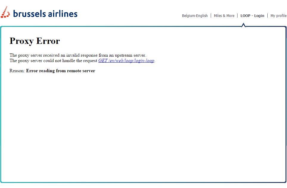 SenneDeValck's tweet photo. @FlyingBrussels Pressing the login button on your site returns a white screen. After a while it shows an error. https://t.co/HSOgbFVn6f