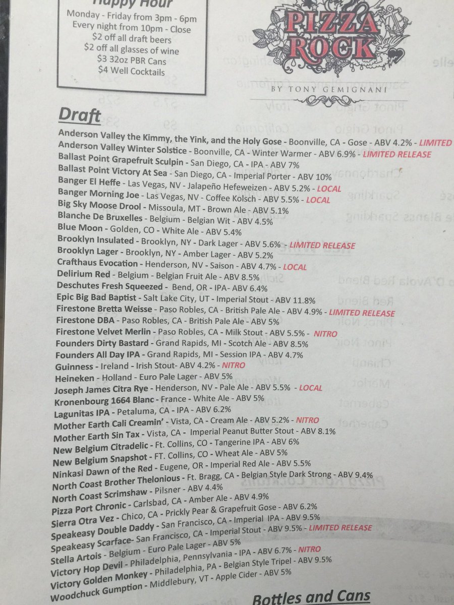 The_RealOscar's tweet photo. Best beer selection in Hendo!! #ComeGetDrunk @PizzaRockGVR https://t.co/9Wam7q3mbc
