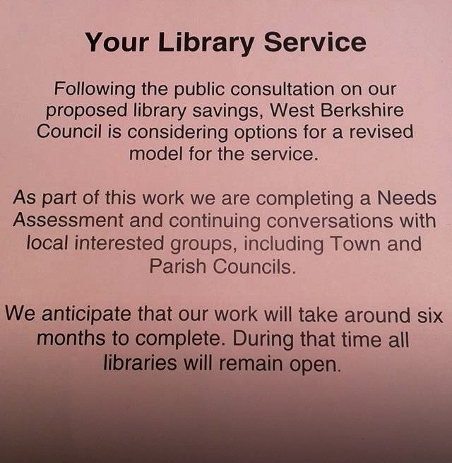 SavePangLibrary's tweet image. #westberks #libraries - needs assessment to take 6mths, all libraries to stay open pending outcome @WestBerksSOS