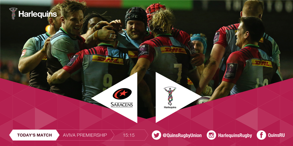 Harlequins's tweet photo. Game Day! Saracens v Harlequins at Wembley Stadium (ko 15:15). Live on BT Sport 1 #COYQ https://t.co/di1wzkIUNB