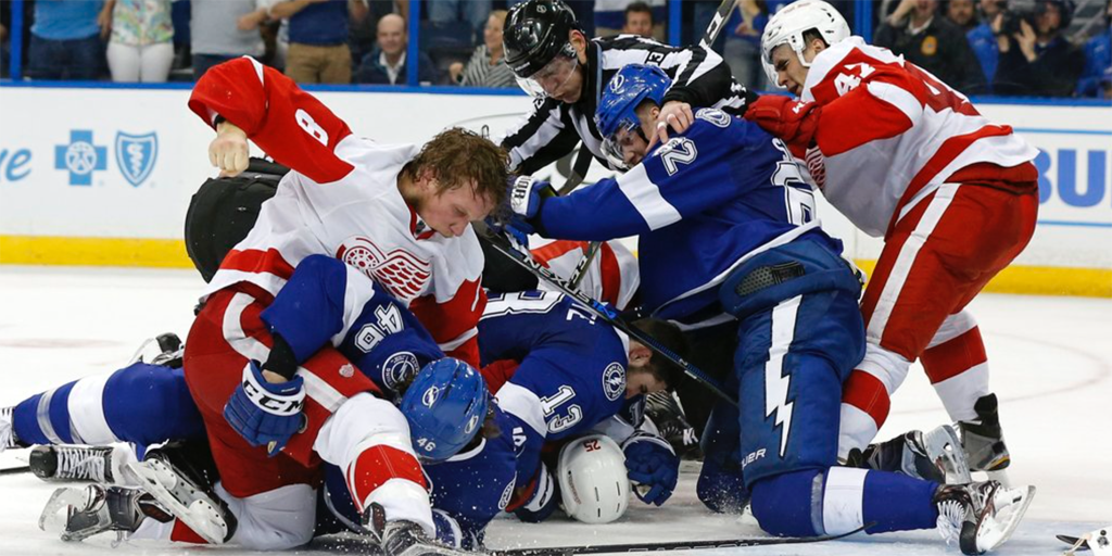 theScore's tweet photo. Jon Cooper calls Game 2 brawl: 'Just imagine if it was the '70s.' https://t.co/OLOgqWM9rj https://t.co/jRfSCkU1dz