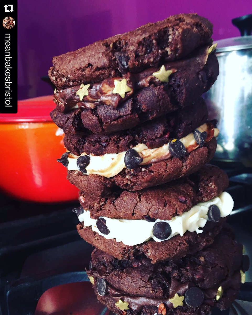 Leaning tower of Double Choc cookie sandwichness made for us by  @meanbakesbristol