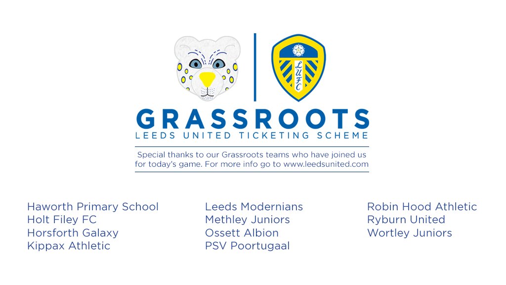 Welcome to all our <a href="/LUFCgrassroots/">LUFC Grassroots</a> teams joining us for today's <a href="/LUFC/">Leeds United</a> vs <a href="/ReadingFC/">Reading FC</a> game bit.ly/LUFCgrassroots