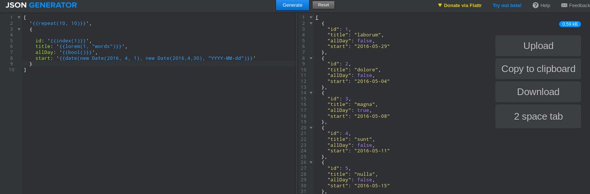edwood_ocasio's tweet image. You can use this JSON generator buff.ly/1V7miyh to feed #fullcalendar random events. #javascript #jquery