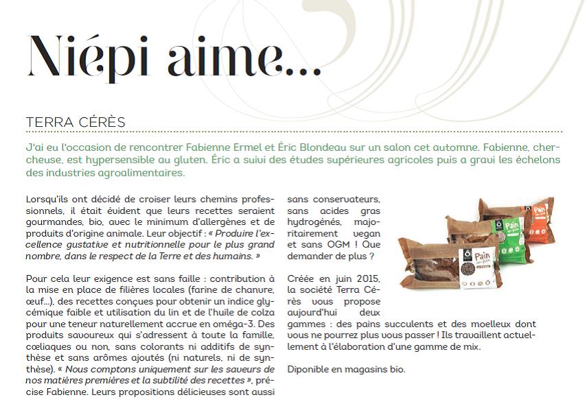 TerraCeres's tweet photo. un Grand Merci à Frédérique pour son joli témoignage dans #Niepi au sujet de nos #pains #bio #sansgluten #OCeres https://t.co/pBtZV2DFcP