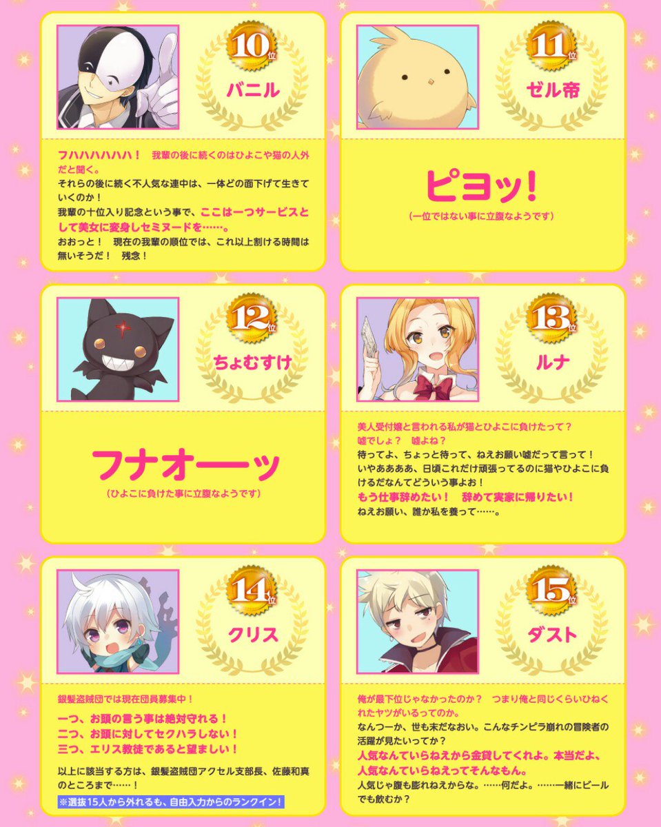 تويتر サーボル ナイセン団 على تويتر スニーカー文庫 このすば人気キャラクター投票結果 このすば このすばはいいぞ T Co Xmxpqefsej