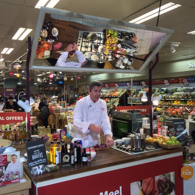 SuperValuNI's tweet photo. Great having @NoelMcMeel in our Ballymoney store today. Cooking demos going well! #WeBelieveinLocal #SuperValuChef https://t.co/OonOeQUfZA
