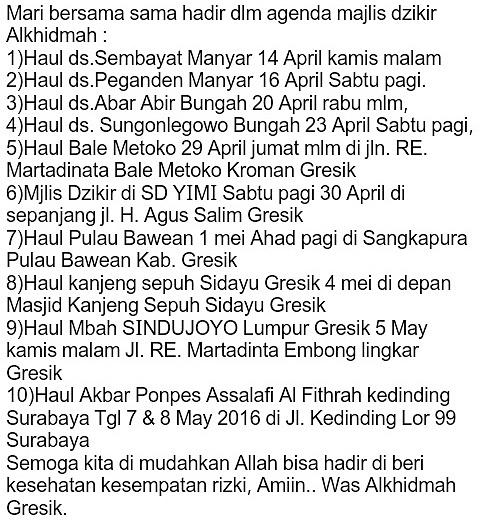 Jadwal Majelis Dzikir Maulidurrasul SAW Kabupaten Gresik