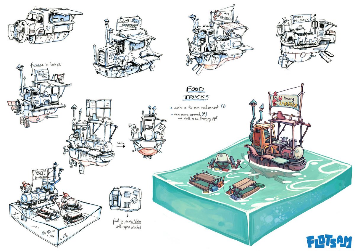 _PajamaLlama's tweet photo. Even food trucks have to adapt to #Flotsam life! More #concept #art this #screenshotsaturday #gamedev #indidev https://t.co/hEgQwGl24d