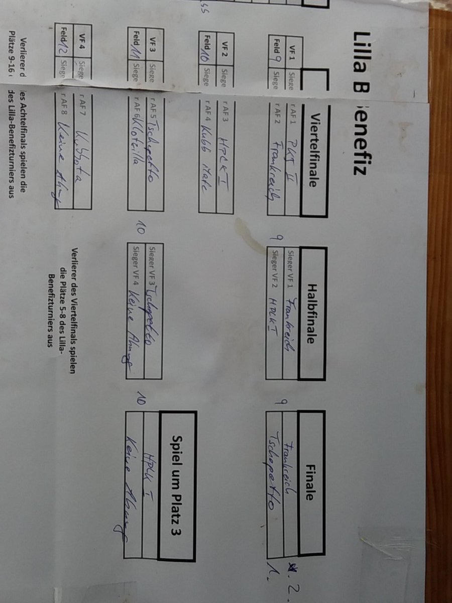 Lilaturnier ist durch. Zeitdruck kommt auf. Um 19uhr muss der Platz geräumt sein. Schade#kubbliveticker #kubbbenefiz